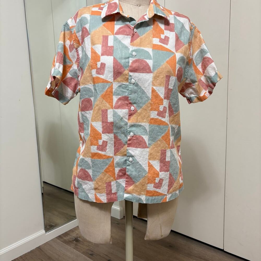 Zara Colorful Women's Short Sleeve Button Front Top Size 11-12